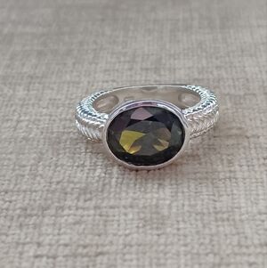 Green Synthetic Multifaceted Stone Silver Ring